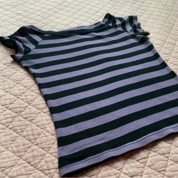 GARAGE - Violet & black stripes Tee large scoop neckline - short sleeves medium - Picture 3 of 4